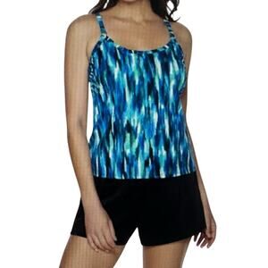 Trimshaper Swimsuit Womens 22W Waterfall Farrah Romper One Piece Shorts Blue‎